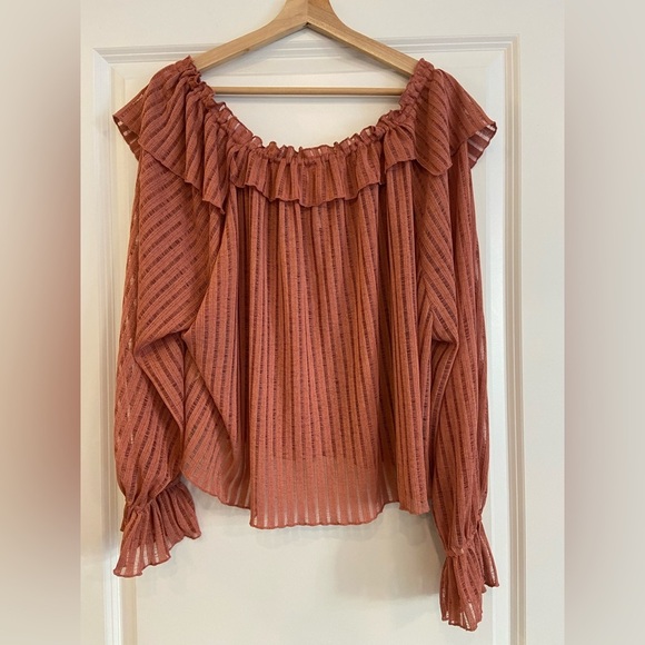 #5 Anthropologie long sleeve sheer striped crop blouse in size large - Picture 7 of 7